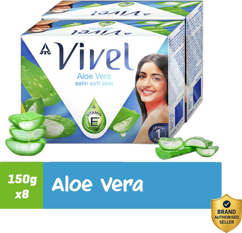 Vivel Aloe Vera Grade 1 Bathing Soap Highest Soap Grade 76% TFM Vitamin E(8 x 150 g)