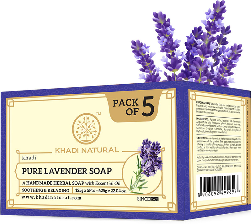 KHADI NATURAL Herbal Pure Lavender Soap (Pack of 5) (625 g)(5 x 125 g)