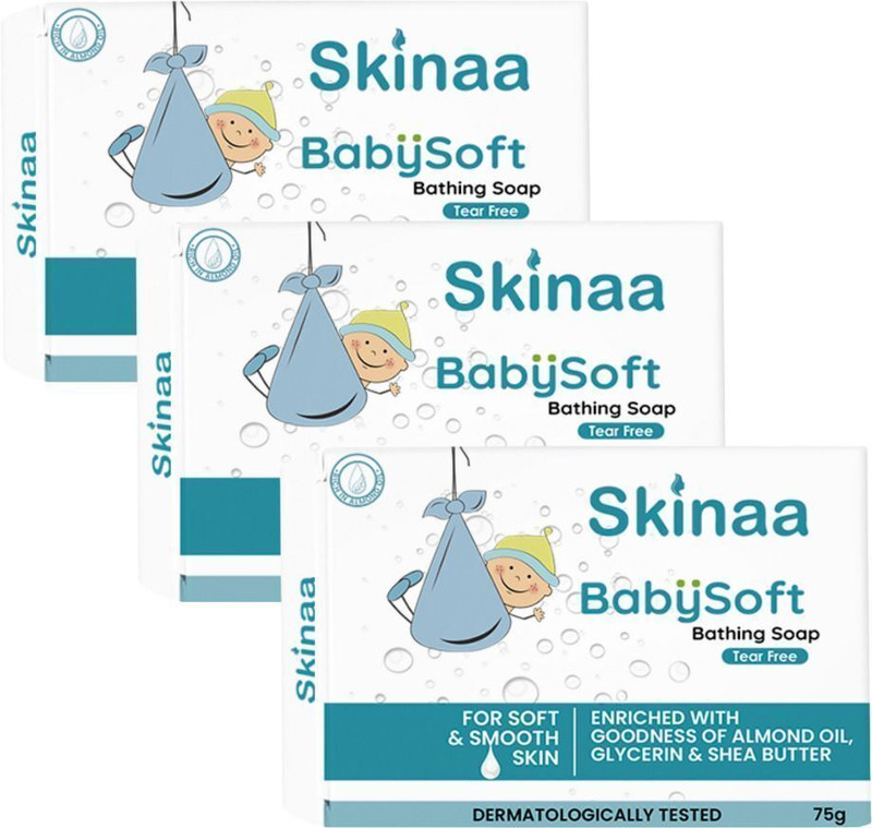 SKINAA BabySoft Soap with Almond Oil, Glycerin & Shea Butter, Skin-Friendly for Babies(3 x 75 g)