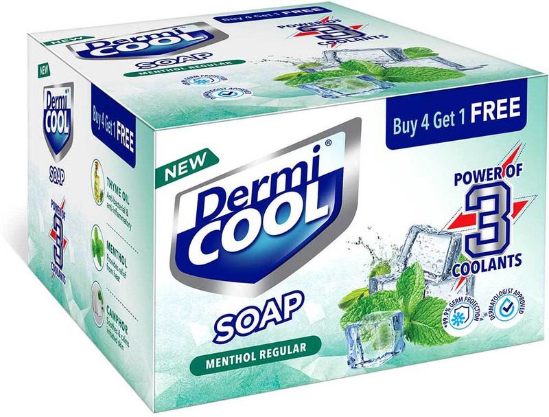 Dermicool Soap With The Power Of 3 Coolants | 125 GM Each | Pack of 4(5 x 125 g)