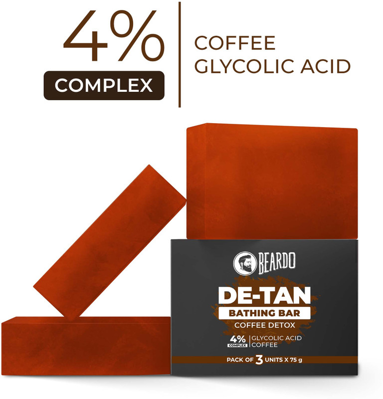 BEARDO De-Tan Soap for Men | 4% Glycolic Acid + Caffeine | Tan Removal(3 x 75 g)