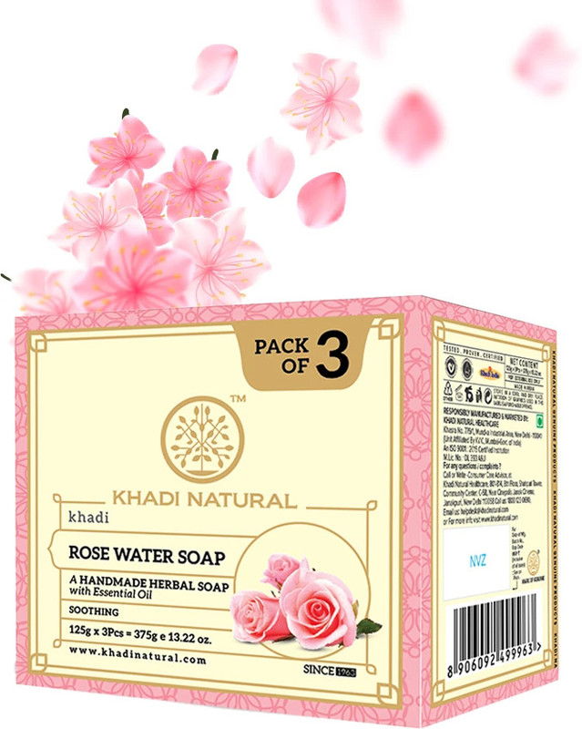 KHADI NATURAL Organic Rosewater Soap Pack of 3 |Glycerine|Handmade Bathing Bars(375 g)