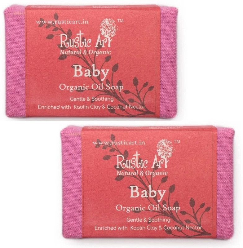 RUSTIC ART Organic Baby Soap |Handmade|Cold Processed|With Coconut Nectar & Coconut Milk|Lavender & Turmeric|Pack of(2 x 100 g)