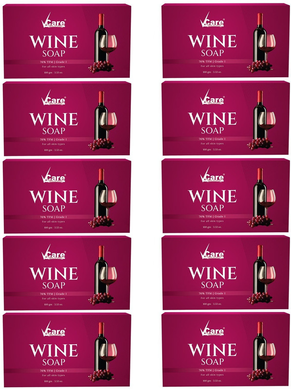 Vcare Red Wine Bathing Soap Bar for Body & Face 100g Reduce Fine Lines & Wrinkles PK10(10 x 100 g)