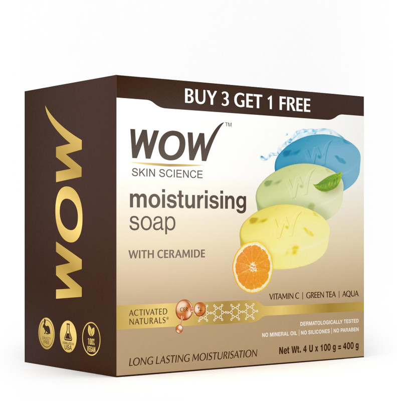 WOW SKIN SCIENCE Moisturising Soaps with Ceramide | Vitamin C, Green Tea, Aqua(4 x 100 g)