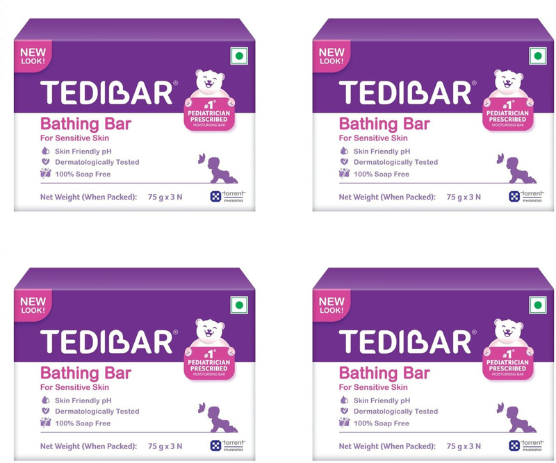Tedibar Moisturising Baby Bathing Bar,225 gm x Pack of 4(4 x 225 g)