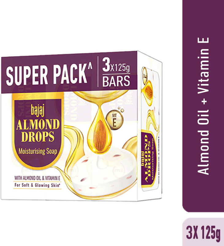 BAJAJ Almond Drops Moisturising Soap with Almond Oil & Vitamin E(3 x 125 g)