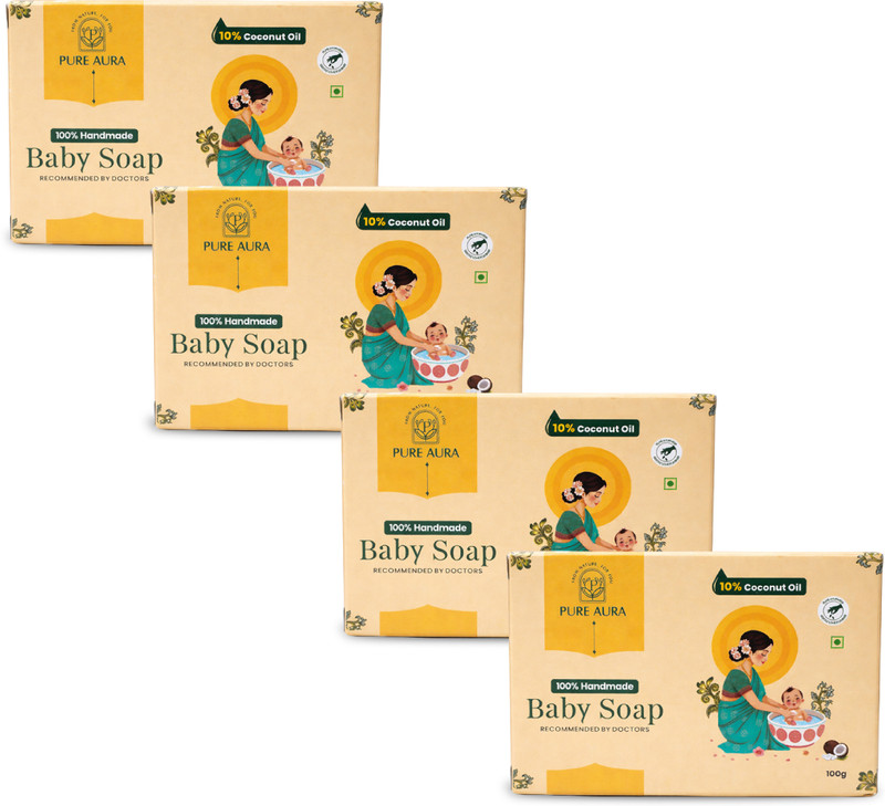 Pure Aura Baby Soap 100g each – Natural Care (Pack of 3 + 1 Free)(4 x 100 g)