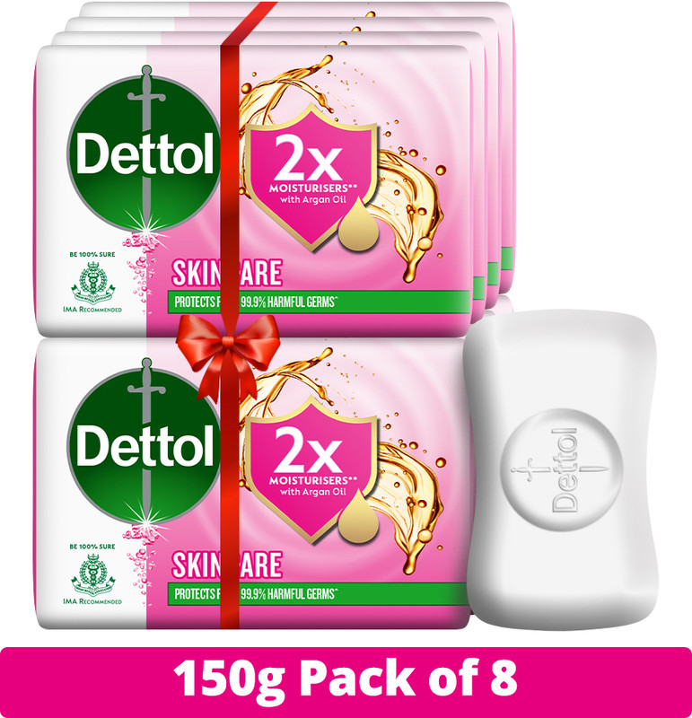 Dettol Skincare Bathing Soap for Men & Women, for Face, Body & Hands, Moisturizer Combo(8 x 150 g)