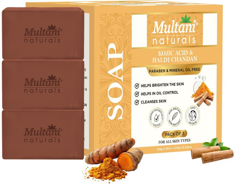 Multani Natural 1% Kojic Acid & Haldi Chandan Handmade Soap (Pack of 3) | Skin Whitening(3 x 125 g)