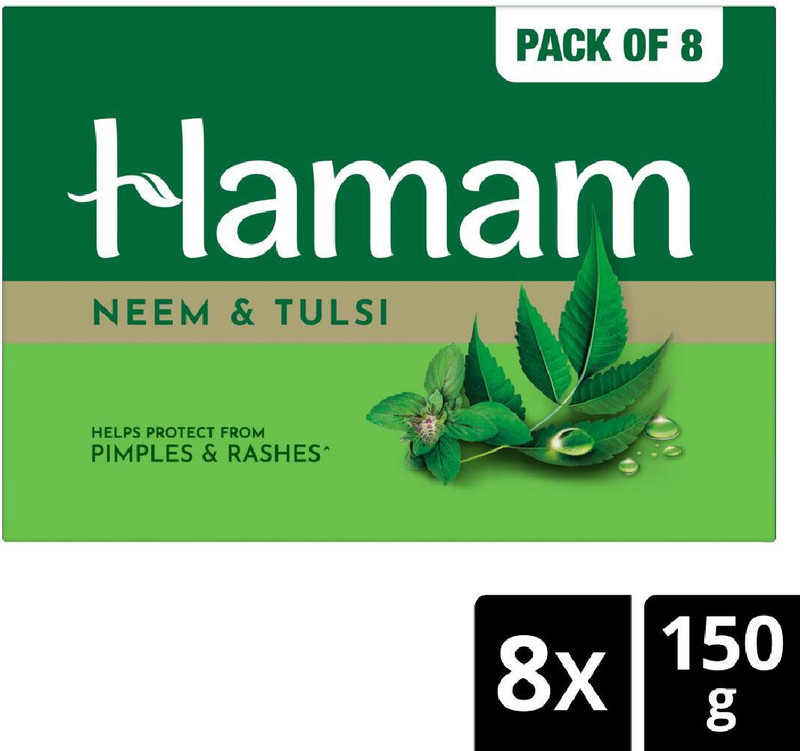 HAMAM Neem Soap with Neem & Tulsi, Bathing Soap for Pimple & Rash-Free Skin Pack of 8(8 x 150 g)