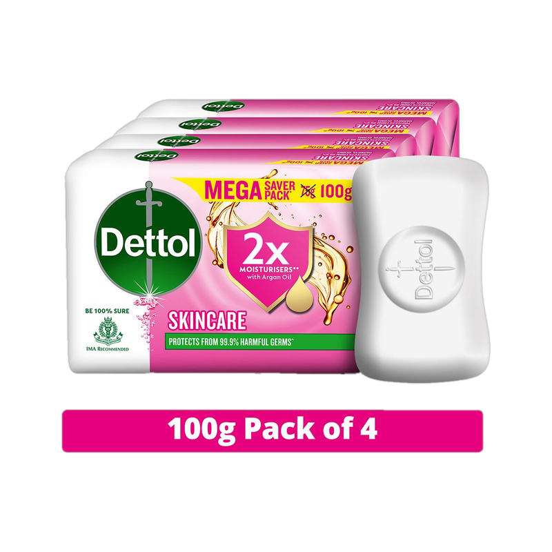 Dettol Skincare Bathing Soap for Men & Women, for Face, Body & Hands, Moisturizer Combo(4 x 100 g)
