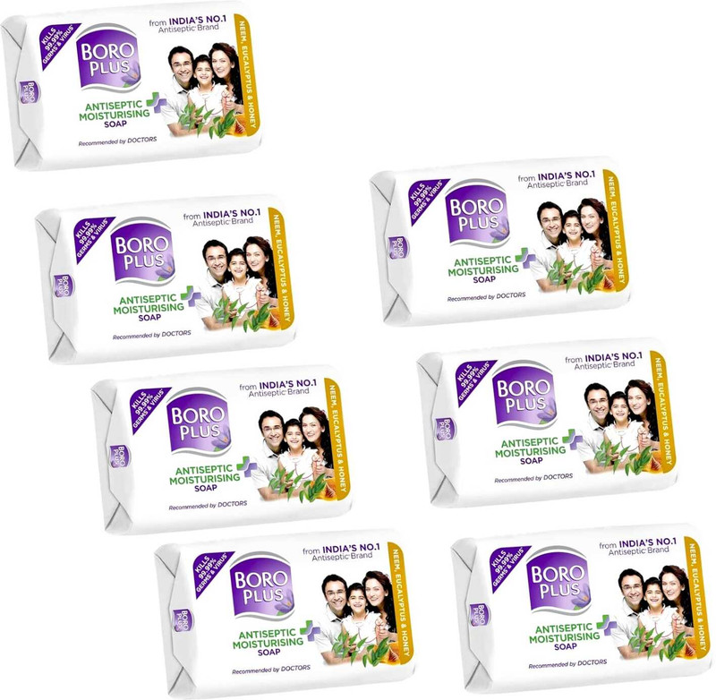 BOROPLUS Antiseptic + Moisturing Soap with Neem, Eucalyptus & Honey 125g x 7(7 x 125 g)