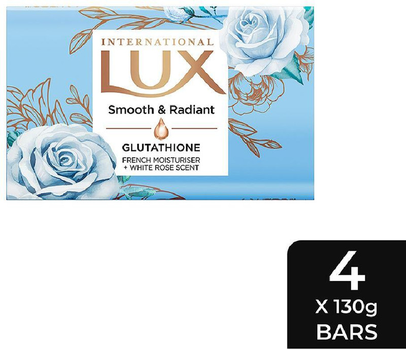 LUX International Smooth & Radiant Bathing Soap with Glutathione &French Moisturizer(4 x 130 g)