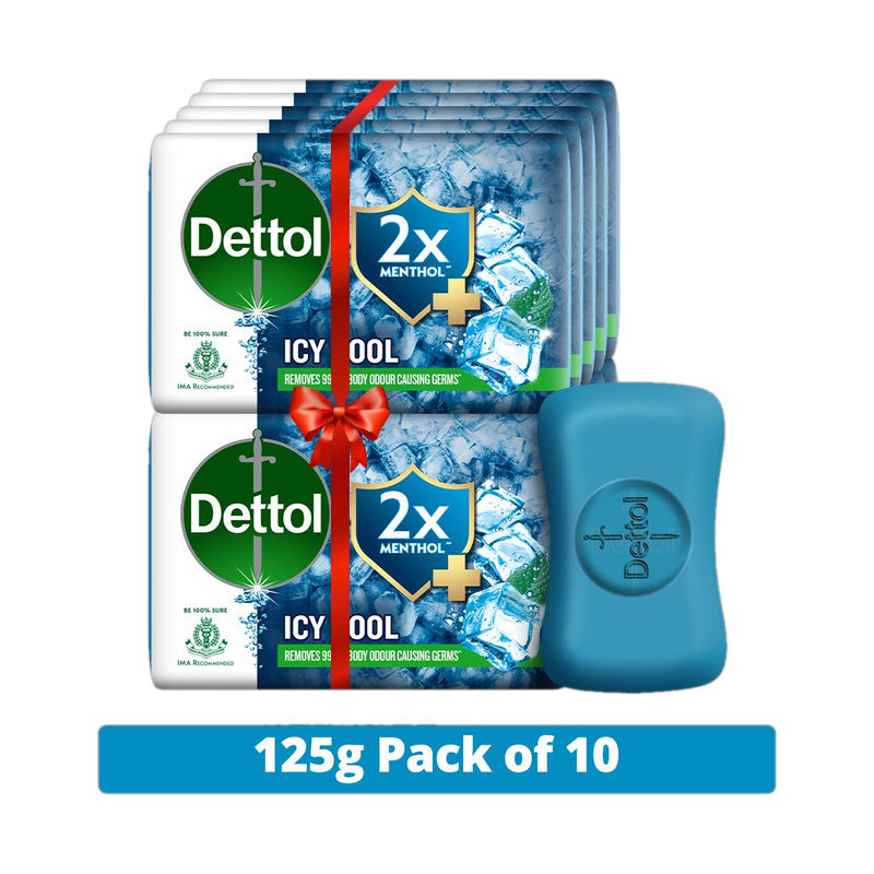 Dettol 3X Icy Cool Bathing Soap for Men & Women, Face, Body & Hands, Combo for Summer(10 x 125 g)