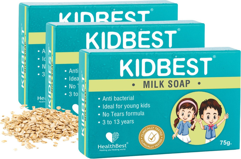 HealthBest Kidbest Milk Soap for Kids | Anti-Bacterial | Normal Skin, Sensitive Skin & Dry Skin | Tear free | (Pack of 3)(3 x 75 g)
