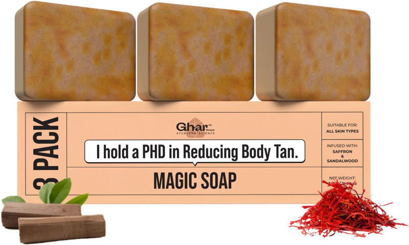 GharSoaps Wood And Saffron Soap For Glowing & Refreshing Skin (pack of 3)(3 x 100 g)