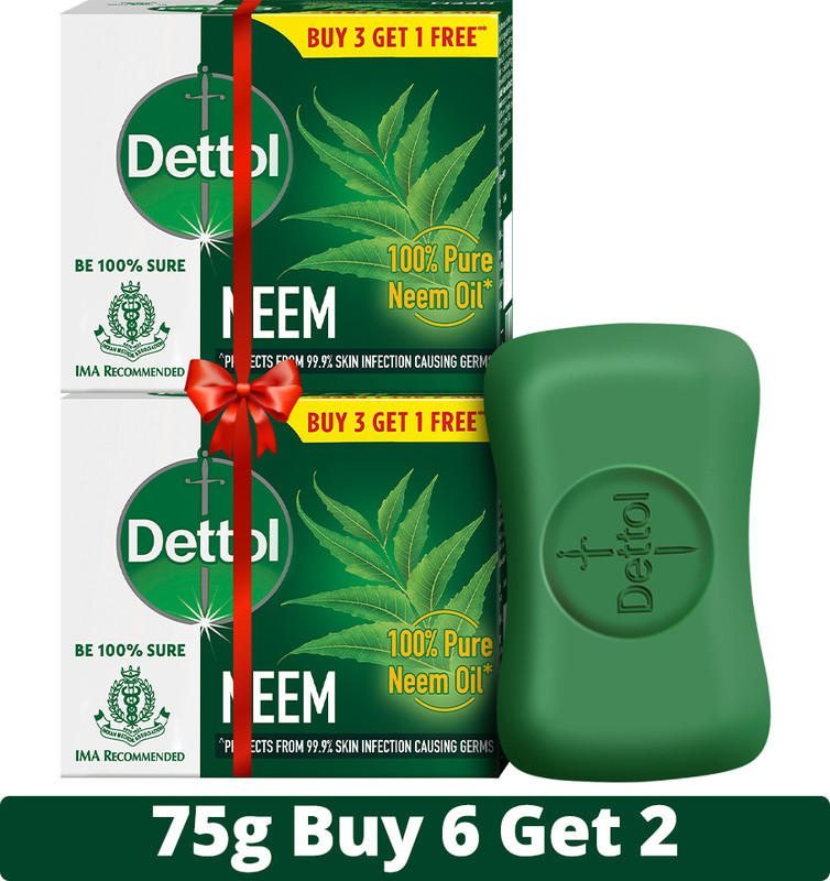 Dettol Neem Bathing Soap for Men & Women, for Face, Body & Hands, Combo for Summer(8 x 75 g)