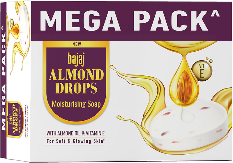 BAJAJ Almond Drops Moisturising Soap Pack of 8 with Almond Oil & Vitamin E(8 x 125 g)