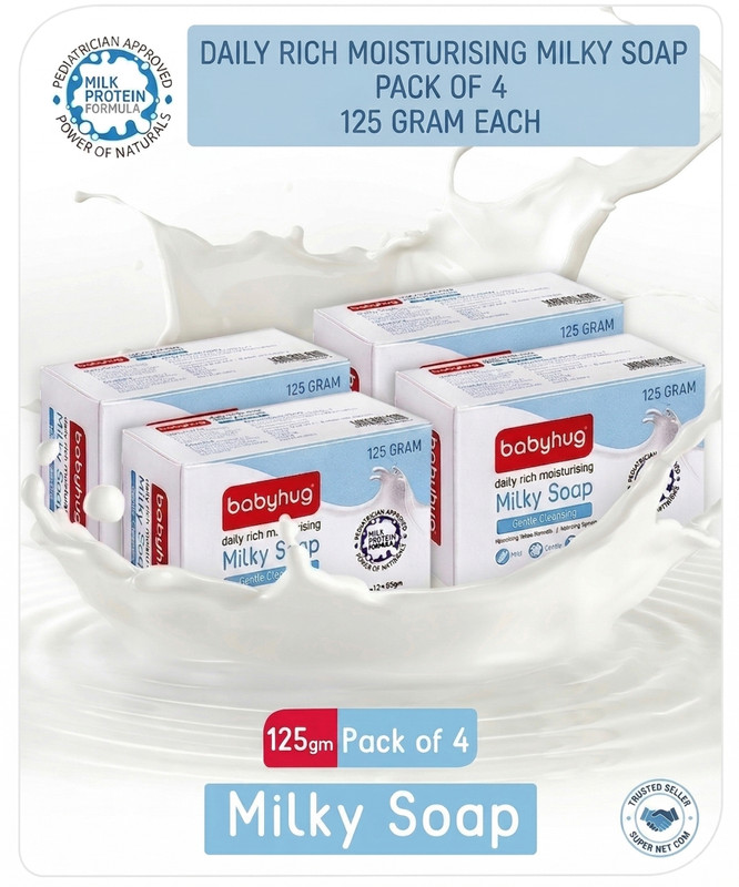 babyhug Daily Rich Moisturising Milky Soap with Milk Protein & Vitamins-125g (Pack of 4)(500 g)