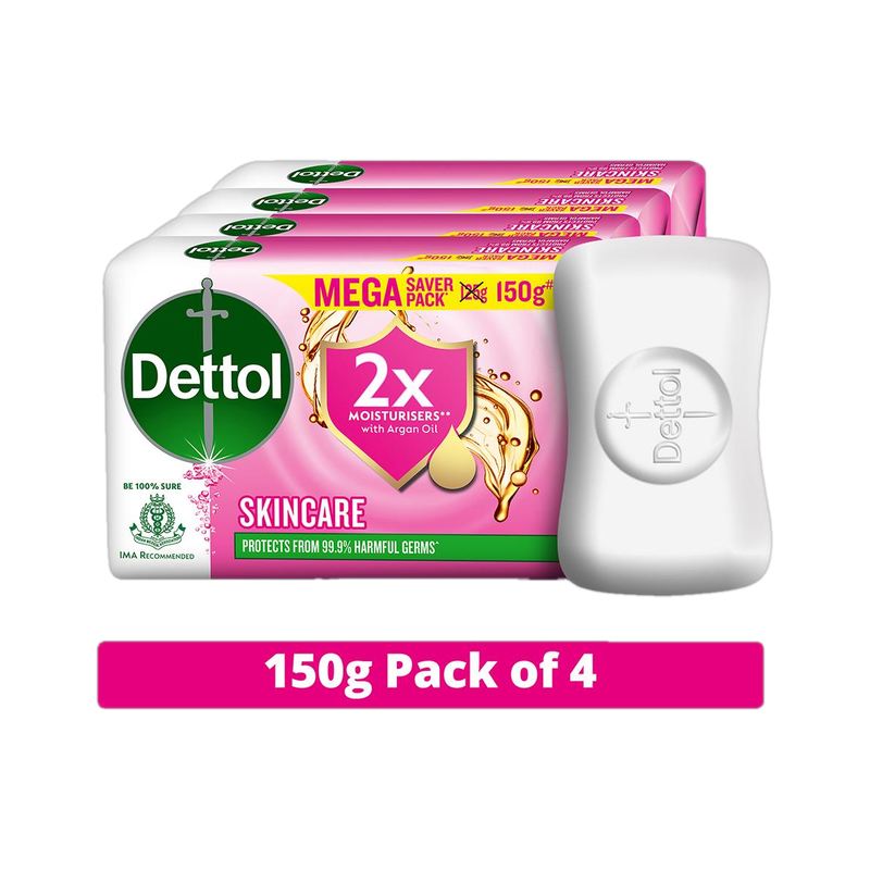 Dettol Skincare Bathing Soap for Men & Women, for Face, Body & Hands, Moisturizer Combo(4 x 150 g)