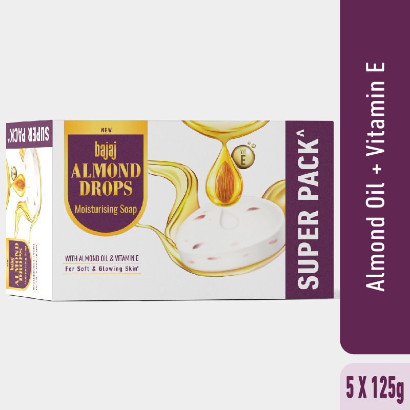 BAJAJ Almond Drops Moisturising Soap with Almond Oil & Vitamin E(5 x 125 g)