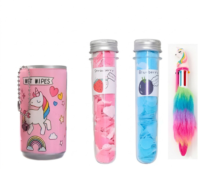 Eclet 4pc Kids' Hygiene & Combo: tube paper soap,wet wipes,fur pen for Travel Pack(499 g)