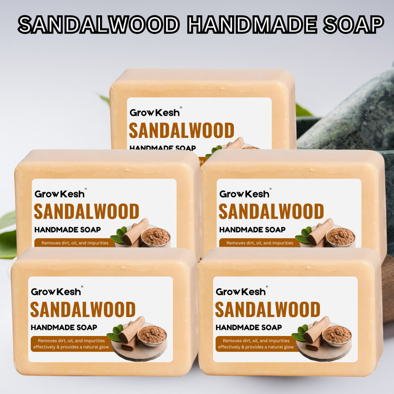 Growkesh Soap for Refreshing Bath | Sandalwood soap | Bathing soap  (5 x 100 g)