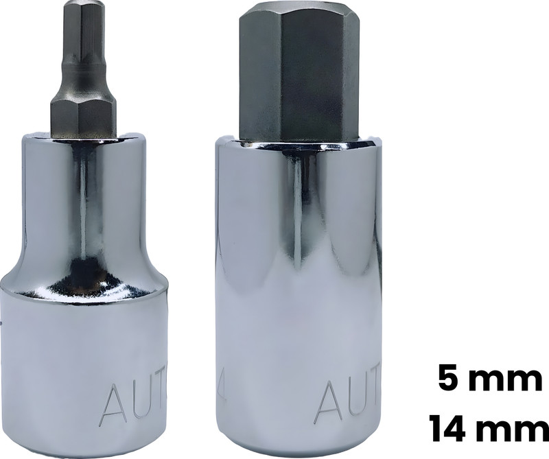 4MECH 1/2" Drive 5mm + 14, Hardened CR-V Steel, Hex-Allen-Bit Socket Vehicle Tool Kit