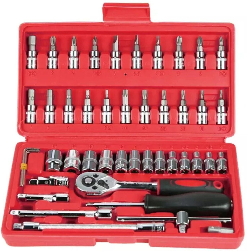 romj ROMJ 46 Pieces Spanner Socket Combination Tool Kit & Screwdriver Set, Wrench Socket Set(Pack of 1)
