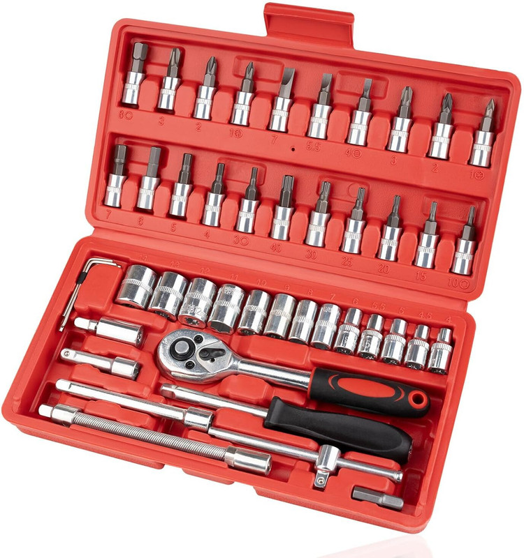 OKASTA High Quality 1/4-Inch Tool Ratchet Wrench Kit Household Socket Set(Pack of 46)
