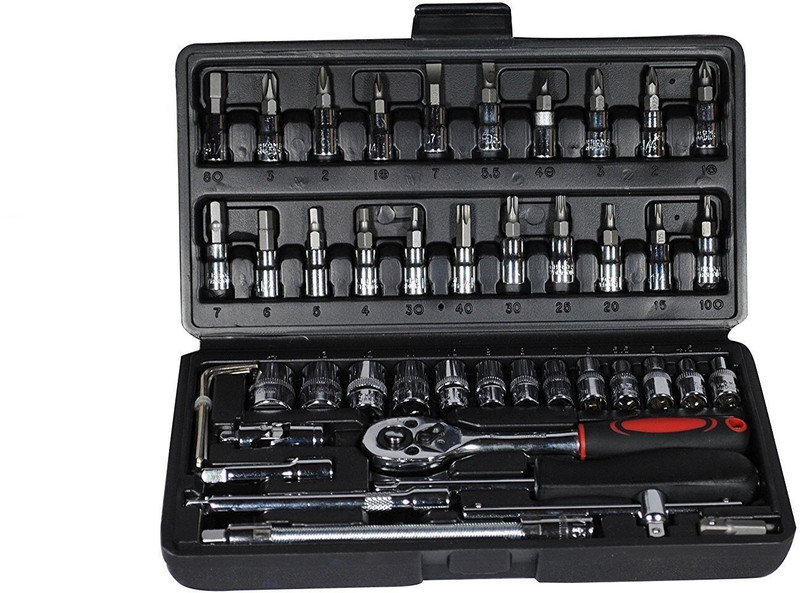 VRAVMO 46 in 1 Pcs Tool Kit & Screwdriver and Socket Set Multi Purpose Combination Tool Case Precision Socket Set Socket Set(Pack of 1)