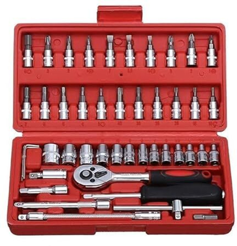 Techtest Socket Tool Set 46 in 1 Bit Socket Wrench Tool Kit Set Goti Tools Set Ratchet Socket Set(Pack of 46)