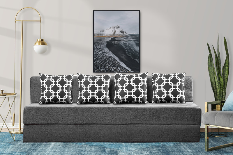 Little Smile 6X6 size for 4 Person- Moshi Fabric Washable Cover 4 Seater Double Foam Fold Out Sofa Cum Bed(Finish Color - Black Delivery Condition - Pre-assembled)