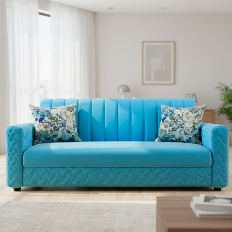 WAKESURE Premium Quality Velvet Fabric 3 Seater  Sofa(Finish Color - Aqua, DIY(Do-It-Yourself))