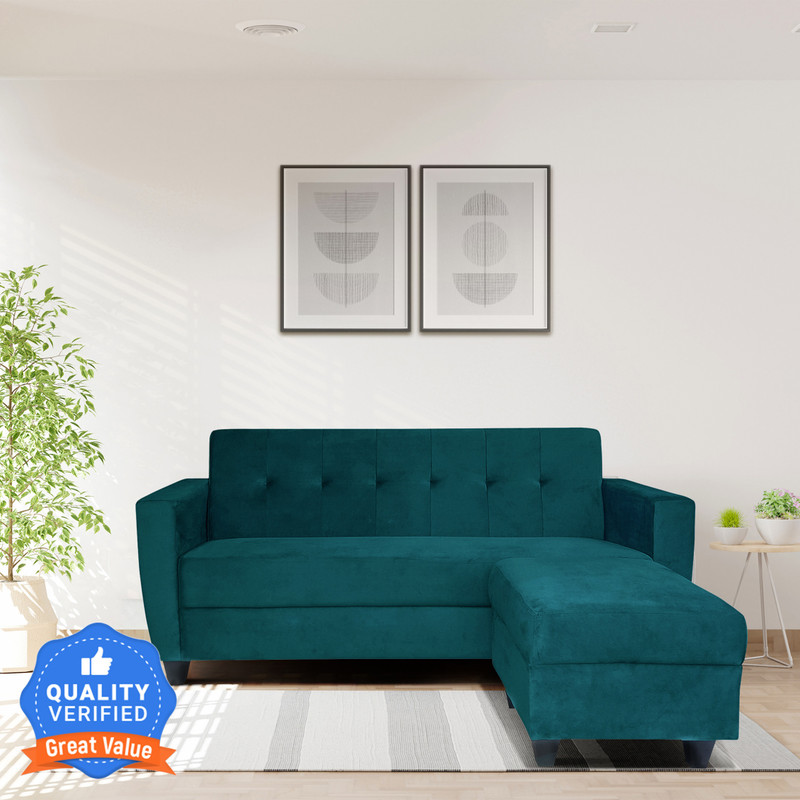 ARRA Remo Three Seater Sofa With Ottoman in Green Color Fabric 4 Seater Sofa(Finish Color - Green, DIY(Do-It-Yourself))