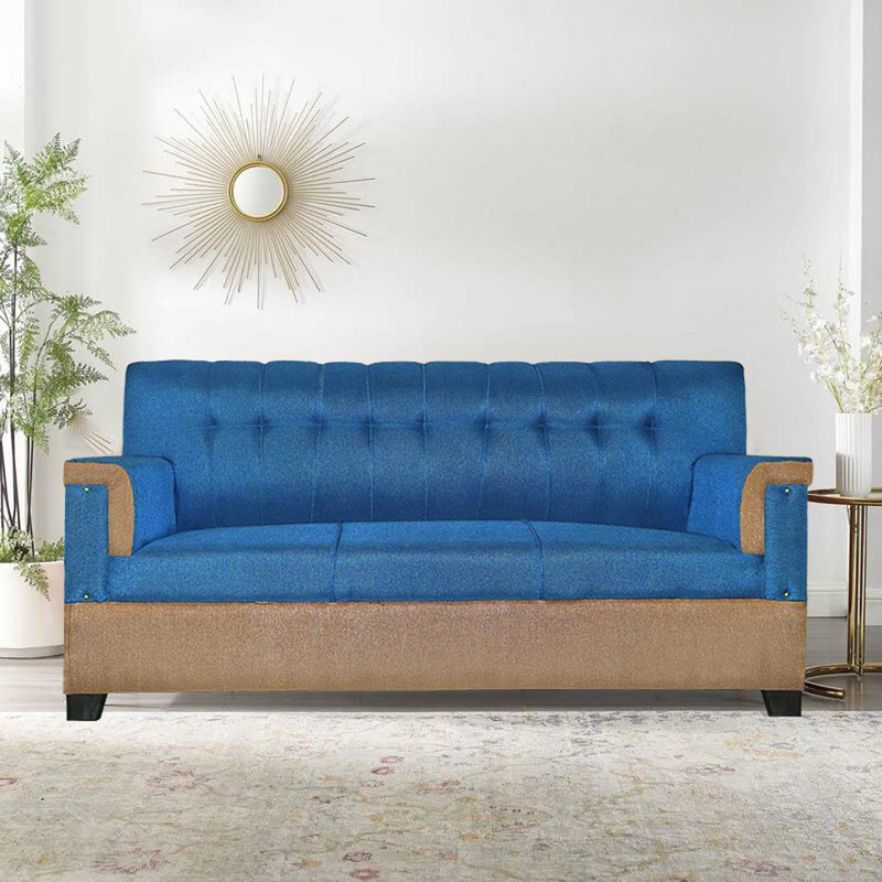 LIVEWELL Premium Quality Jute Fabric 3 Seater Sofa(Finish Color - Blue Brown, DIY(Do-It-Yourself))