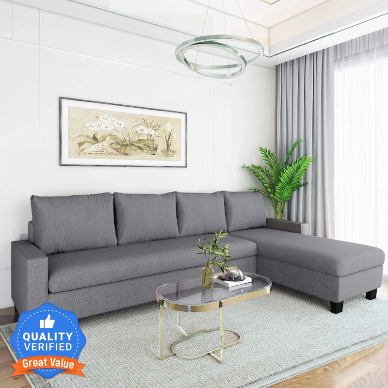 Flipkart Perfect Homes Porto L Shape Fabric 6 Seater  Sofa(Finish Color - Grey, DIY(Do-It-Yourself))