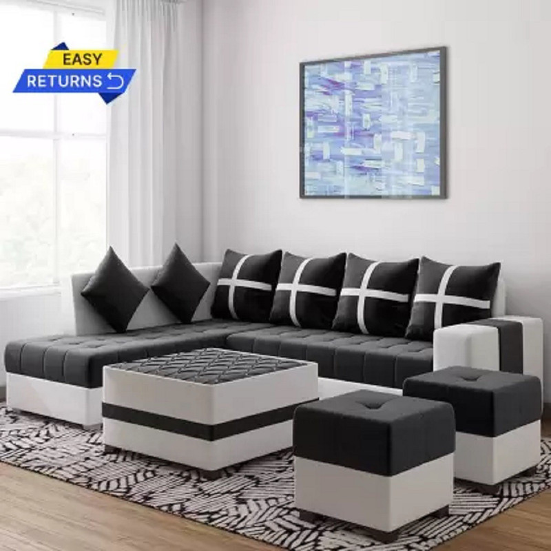 lifestyle furniture SIGNATURE BLACK LEFT Leatherette 8 Seater Sofa(Finish Color - BLACK, DIY(Do-It-Yourself))