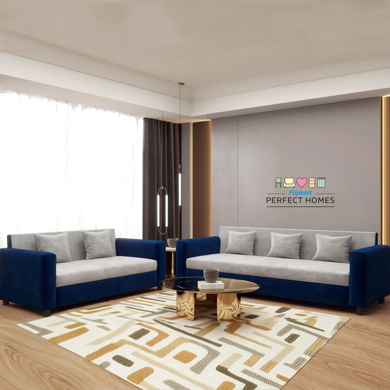 Flipkart Perfect Homes Crete Fabric 3 + 2 Sofa Set(Blue & Grey, DIY(Do-It-Yourself))
