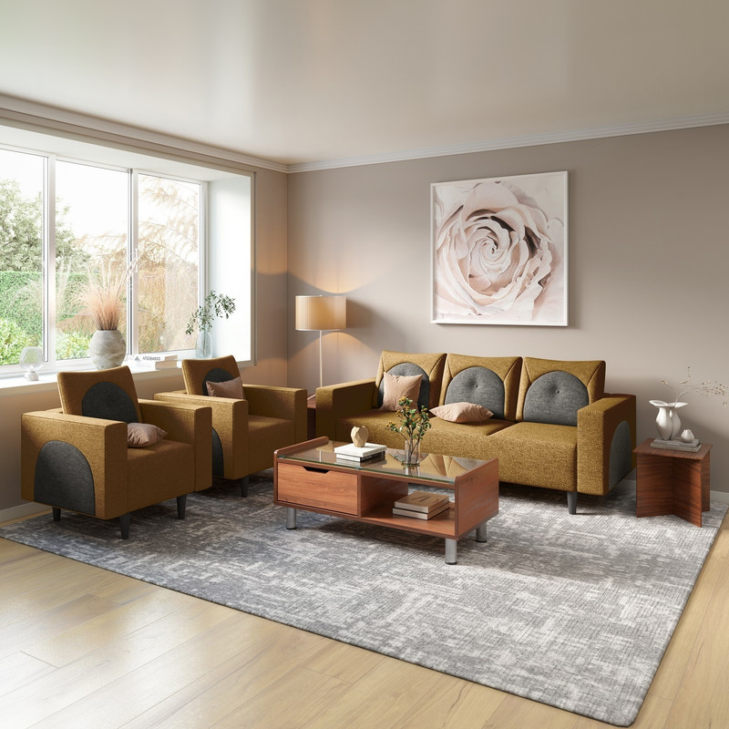Interio by Godrej Cresco Premium Quality Fabric 3 + 1 + 1 Sofa Set(Camel, Knock Down)