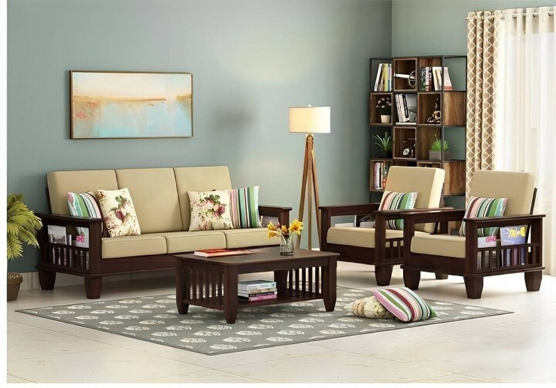 CLANECRAFT Solid Sheesham Wood Five Seater Sofa Set For Living Room/ Office | Fabric 3 + 1 + 1 Sofa Set(Walnut Finish 1, DIY(Do-It-Yourself))