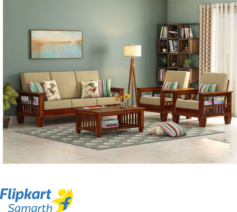 Divine Arts Solid Sheesham Wood For Living Room / Office Fabric 3 + 1 + 1 Sofa Set(Honey Finish, DIY(Do-It-Yourself))
