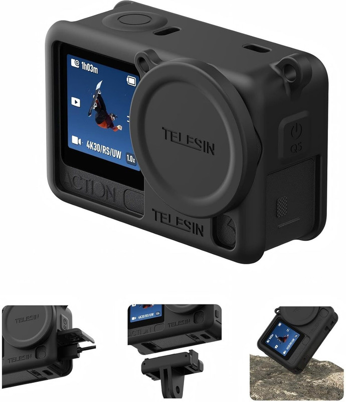 Telesin Silicone Protective Case for DJI Osmo Action 6 with Lens Cap & Lanyard Silicone Case(Not Compatiable with Any Other Model)