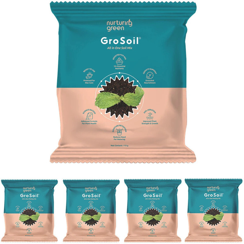 Nurturing Green GroSoil (Set of 5) - All in One Soil Mix Potting Mixture(115 g, Cake)