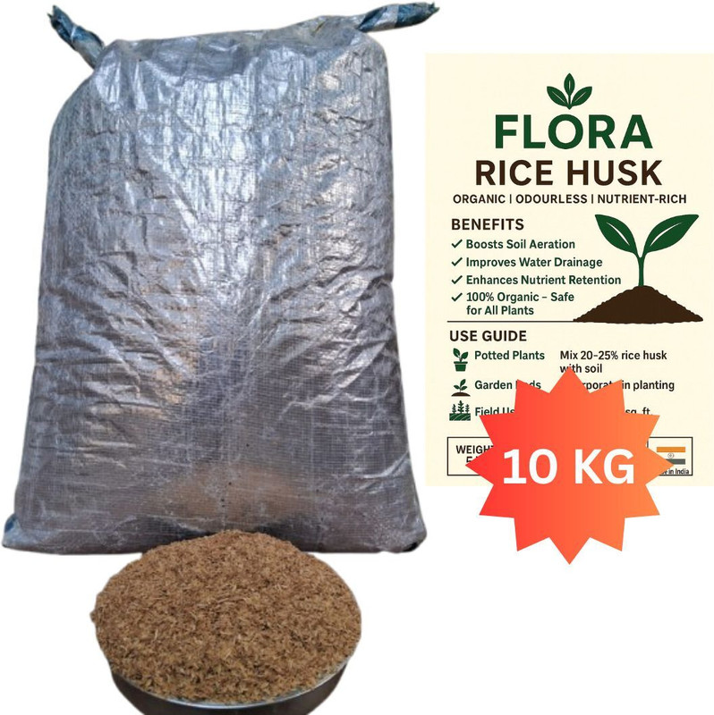 Flora Mart Organic Paddy Rice Husk 10 KG For Plants, 100% Pure Mix Natural Husk, Potting Mixture, Manure(10 kg, Granules)