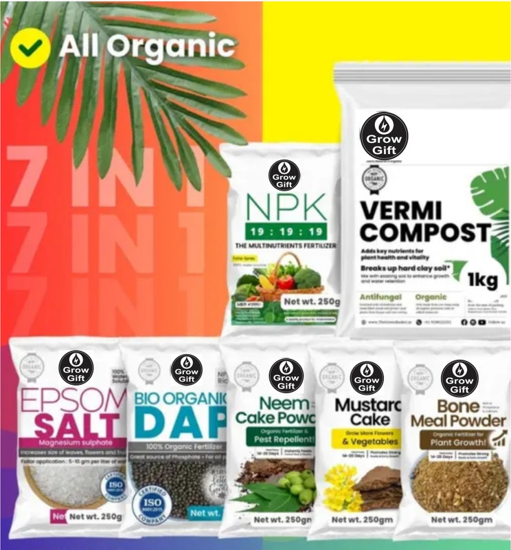 GrowGift Vermicompost combo pack for plants growth supplements| Roots inhancer pack of 7 Manure, Potting Mixture, Soil, Fertilizer(2.5 kg, Granules)