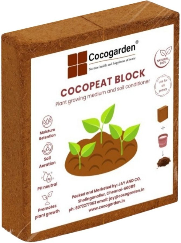 Cocogarden Cocopeat Block for Plants 1kg - Organic Coco Peat Brick Potting Mixture(1 kg, Cake)