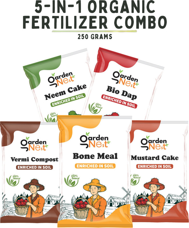 GardenNest 5-in-1 Organic Combo - Neem Cake, Bonemeal, Vermicompost, Biodap, Mustard Cake Manure(0.25 kg, Powder)