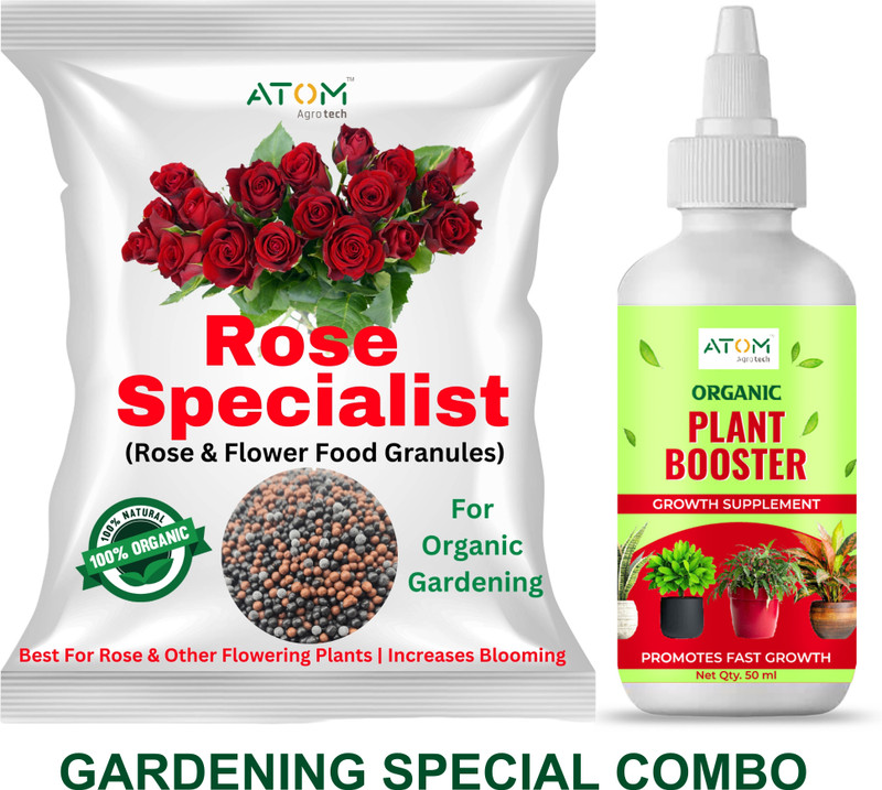 ATOM Agrotech Rose Plant + Plant Growth Special Organic Fertilizer | Fertilizer, Manure, Potting Mixture(1 kg, Granules)